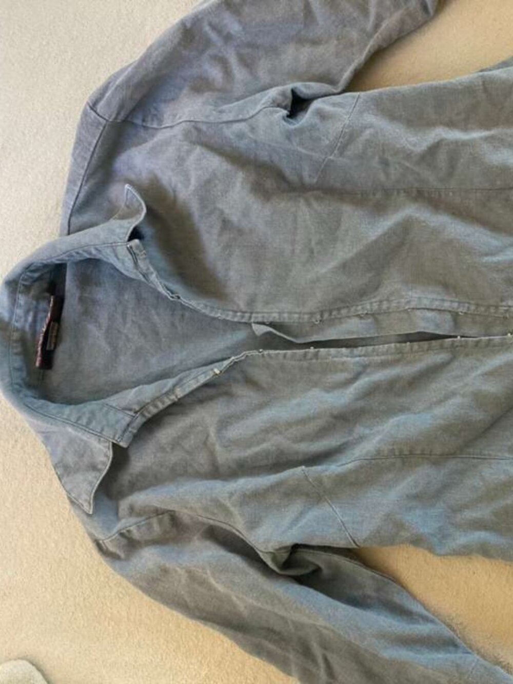 Hemp collar blue shirt